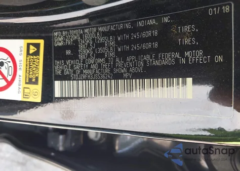 2018 Toyota Highlander Xle from USA, damaged, VIN 5TDJZRFH3JS536242